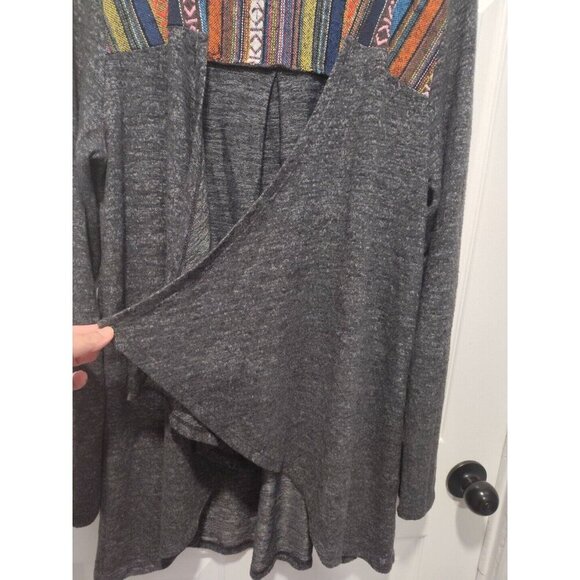 Skonhet Draped Front Open Cardigan Sweater Size XLarge Gray Long Sleeves Stripes - Picture 9 of 12